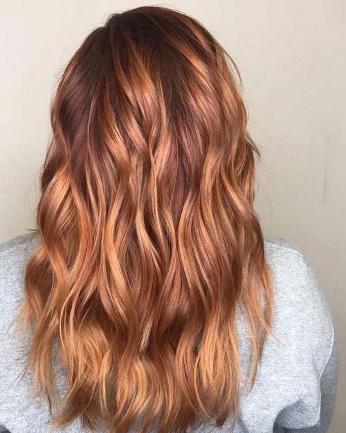 dark red hair color with blonde highlights