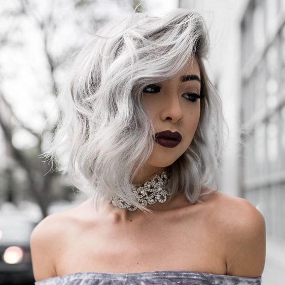 Grey Messy Wavy Lob