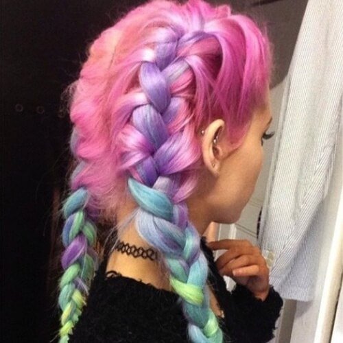 Pastel Rainbow French Braids