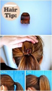 Another trick to get a fake ponytail by using a claw in the middle of your pony tail.