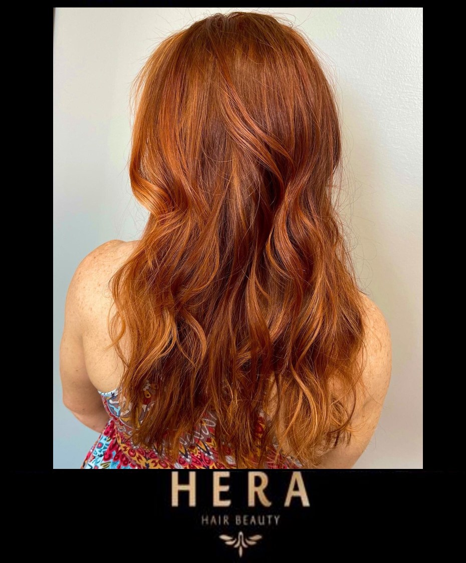 dark red hair color with blonde highlights
